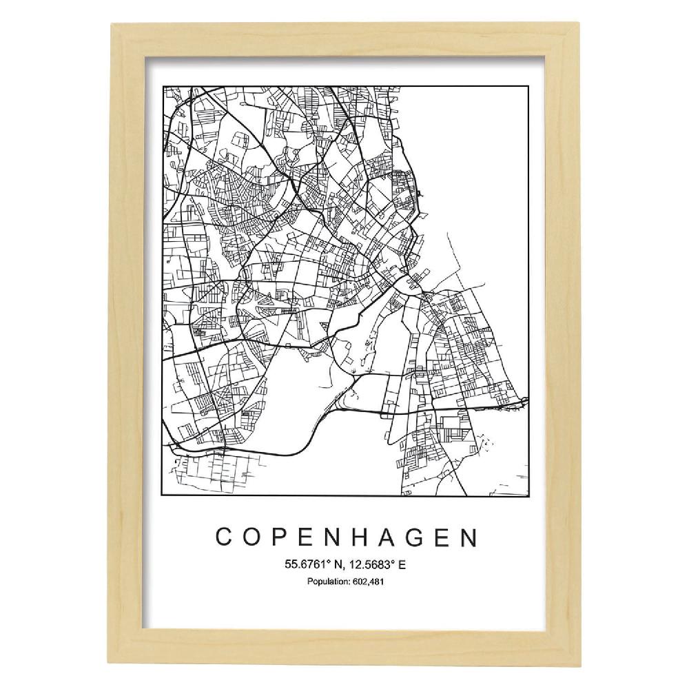 Nacnic Lámina Estilo Nórdico Del Mapa De Copenhagen En Blanco Y Negro
