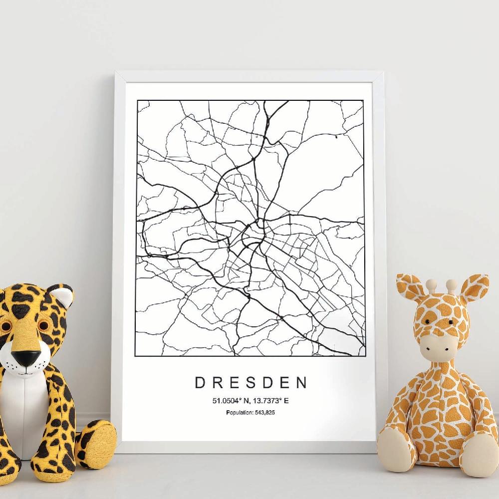 Nacnic Lámina Estilo Nórdico Del Mapa De Dresden En Blanco Y Negro