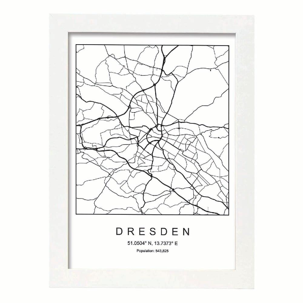 Nacnic Lámina Estilo Nórdico Del Mapa De Dresden En Blanco Y Negro