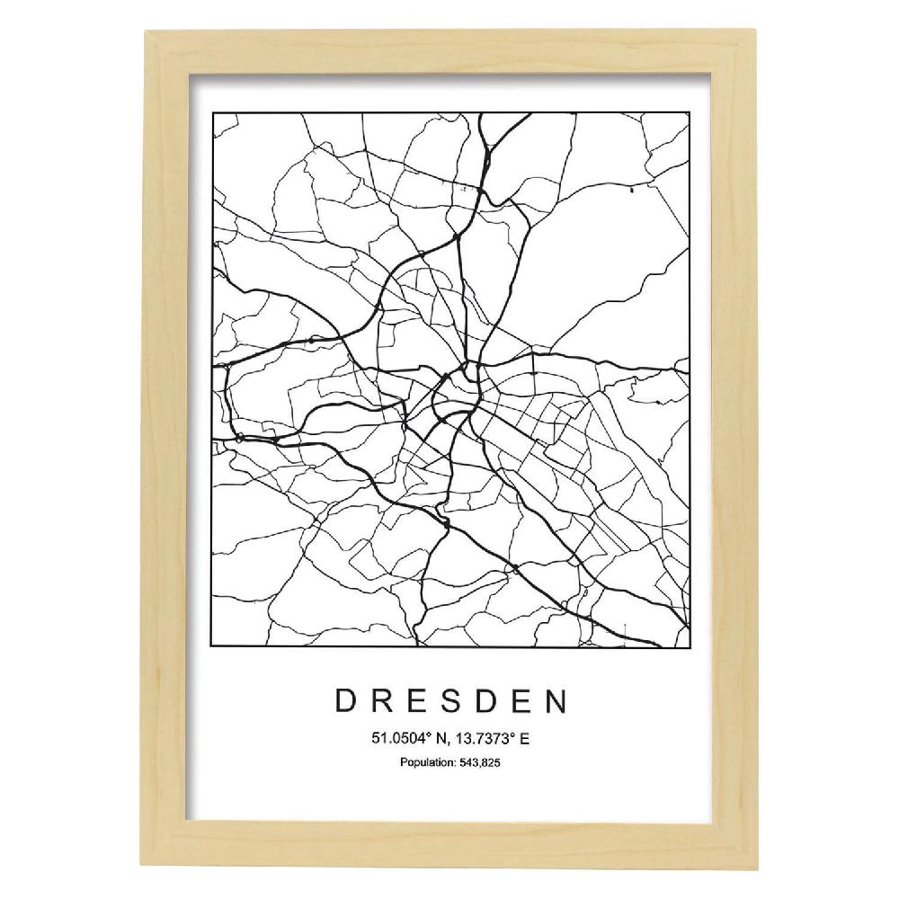 Nacnic Lámina Estilo Nórdico Del Mapa De Dresden En Blanco Y Negro