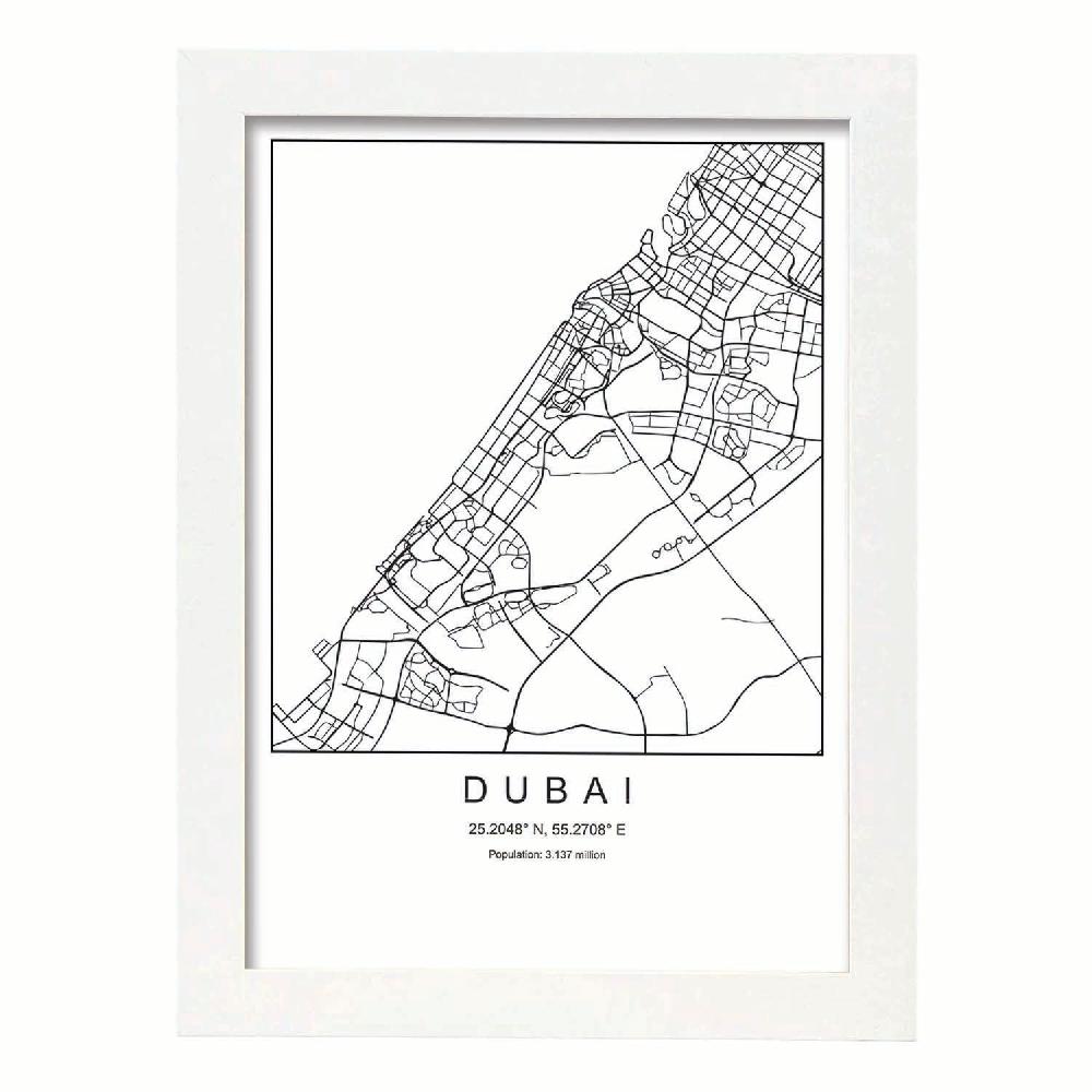 Nacnic Lámina Estilo Nórdico Del Mapa De Dubai En Blanco Y Negro