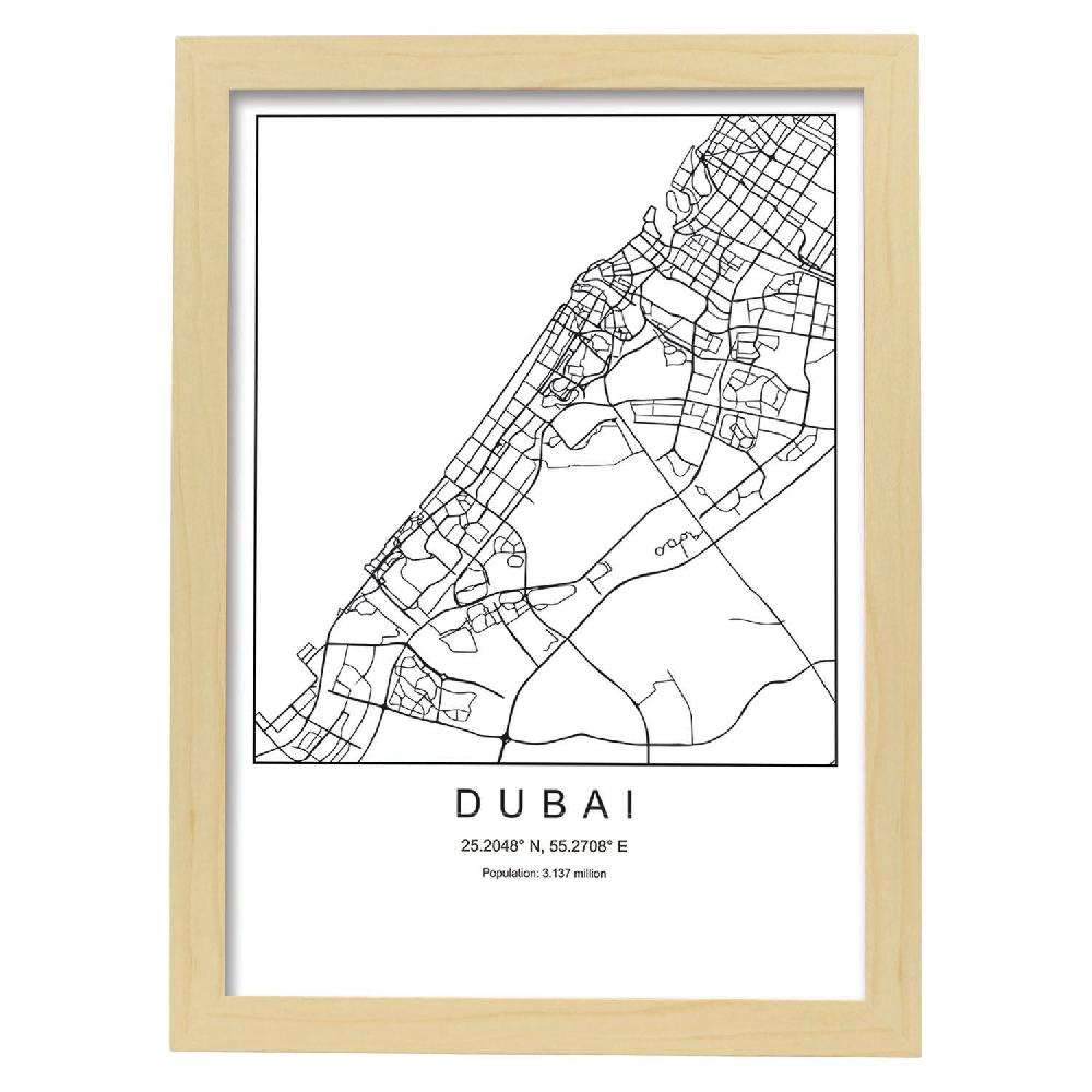 Nacnic Lámina Estilo Nórdico Del Mapa De Dubai En Blanco Y Negro