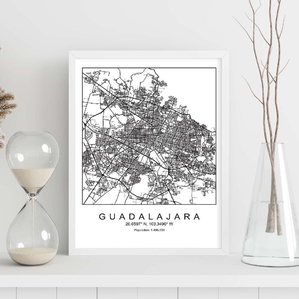 Nacnic Lámina Estilo Nórdico Del Mapa De Guadalajara En Blanco Y Negro
