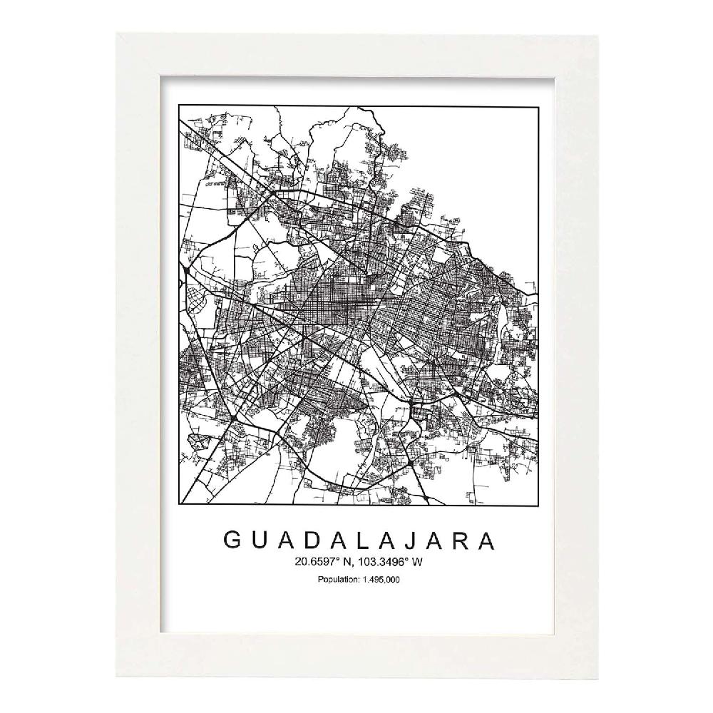 Nacnic Lámina Estilo Nórdico Del Mapa De Guadalajara En Blanco Y Negro
