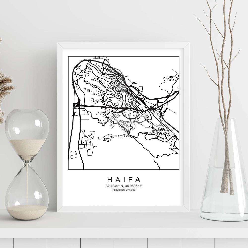 Nacnic Lámina Estilo Nórdico Del Mapa De Haifa En Blanco Y Negro