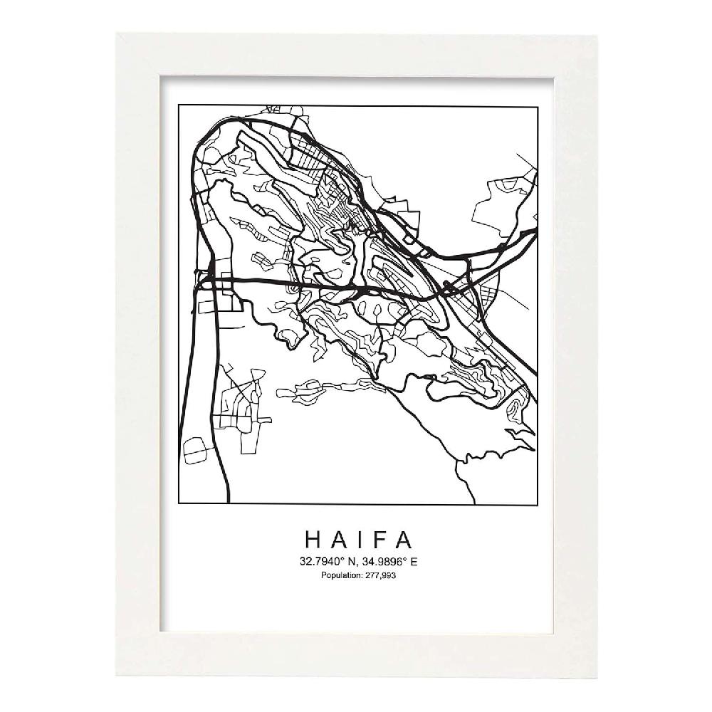 Nacnic Lámina Estilo Nórdico Del Mapa De Haifa En Blanco Y Negro