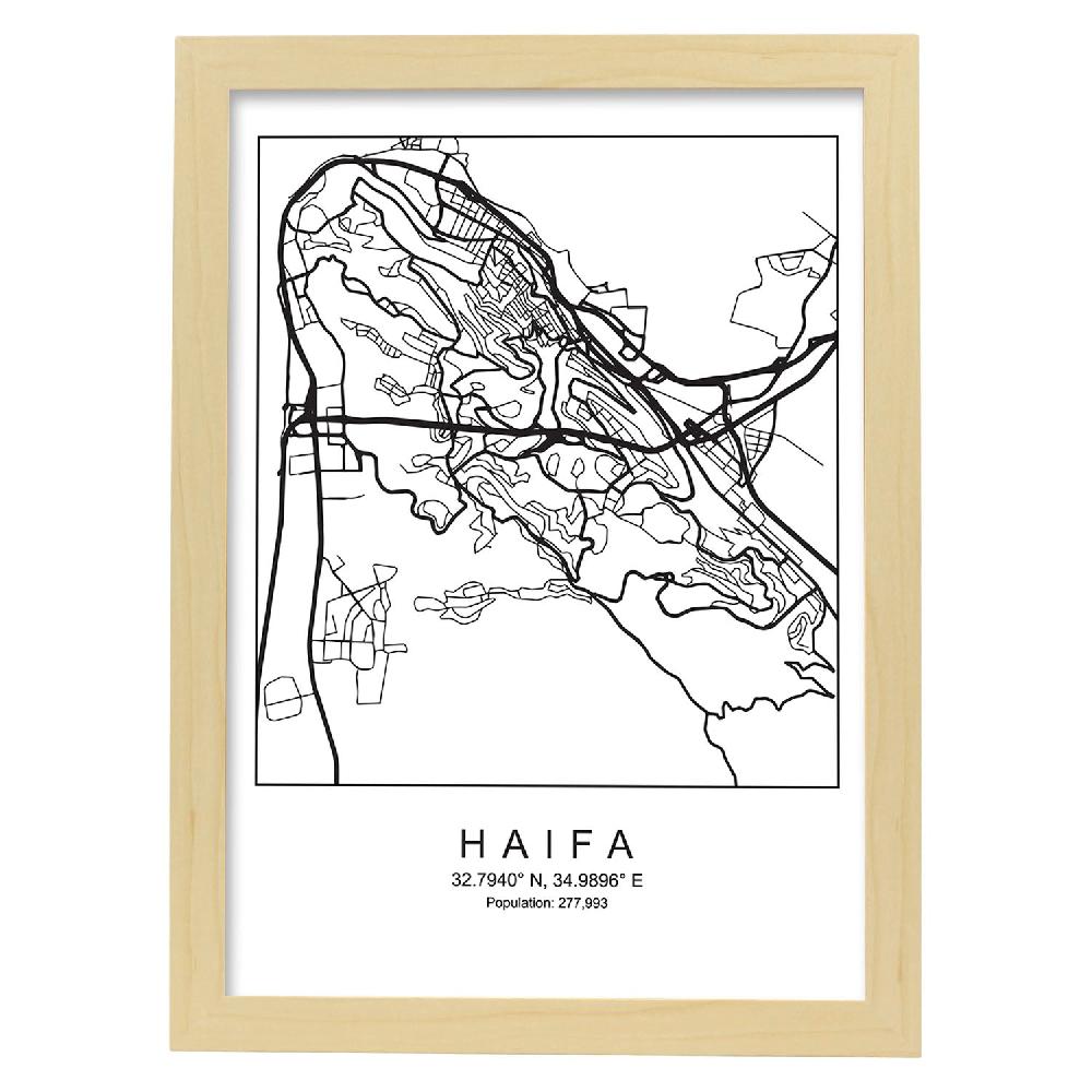 Nacnic Lámina Estilo Nórdico Del Mapa De Haifa En Blanco Y Negro