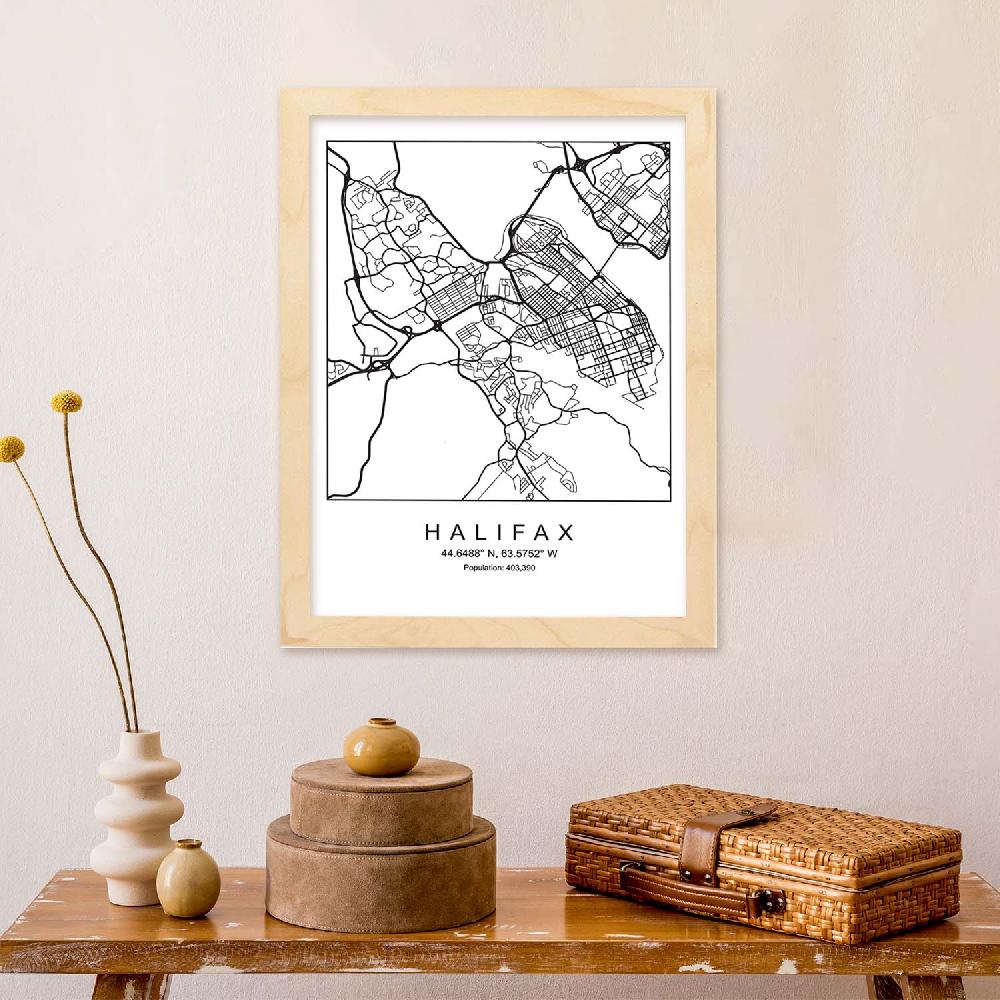 Nacnic Lámina Estilo Nórdico Del Mapa De Halifax En Blanco Y Negro