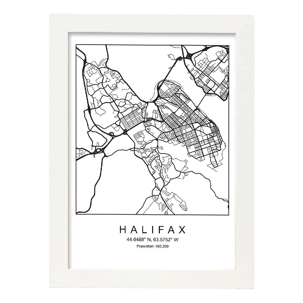 Nacnic Lámina Estilo Nórdico Del Mapa De Halifax En Blanco Y Negro