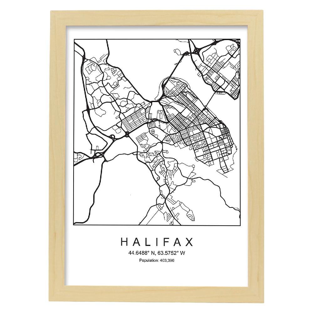 Nacnic Lámina Estilo Nórdico Del Mapa De Halifax En Blanco Y Negro