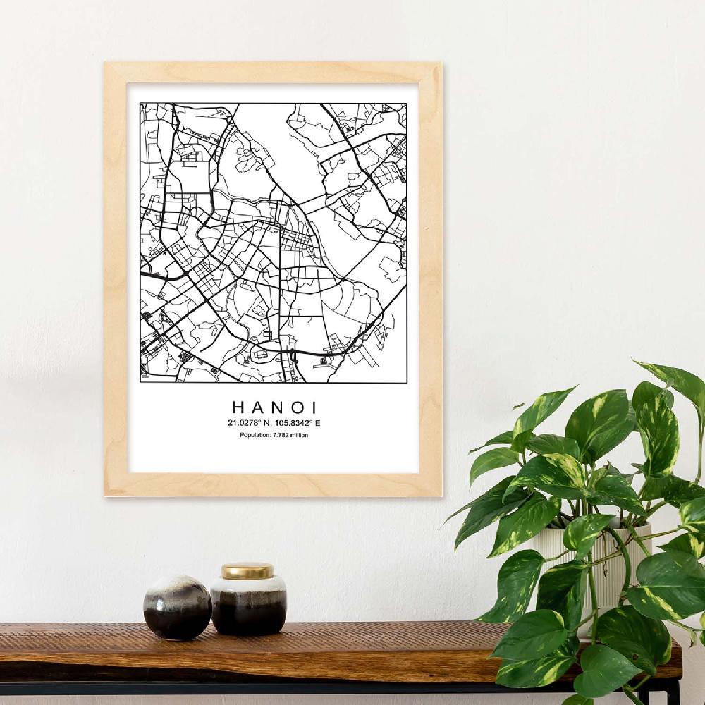 Nacnic Lámina Estilo Nórdico Del Mapa De Hanoi En Blanco Y Negro