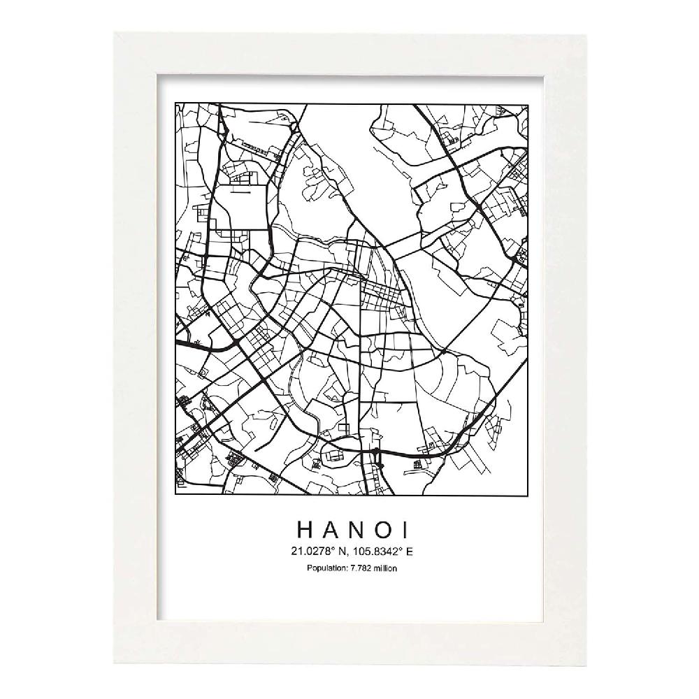 Nacnic Lámina Estilo Nórdico Del Mapa De Hanoi En Blanco Y Negro