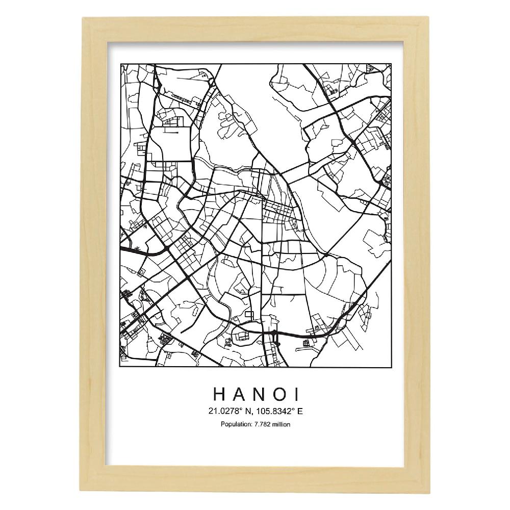 Nacnic Lámina Estilo Nórdico Del Mapa De Hanoi En Blanco Y Negro