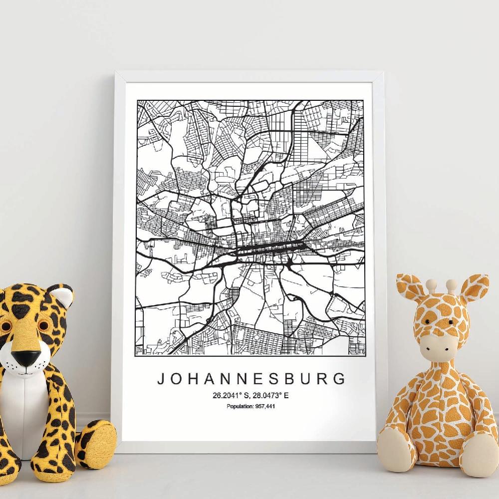 Nacnic Lámina Estilo Nórdico Del Mapa De Johannesburgo En Blanco Y Negro