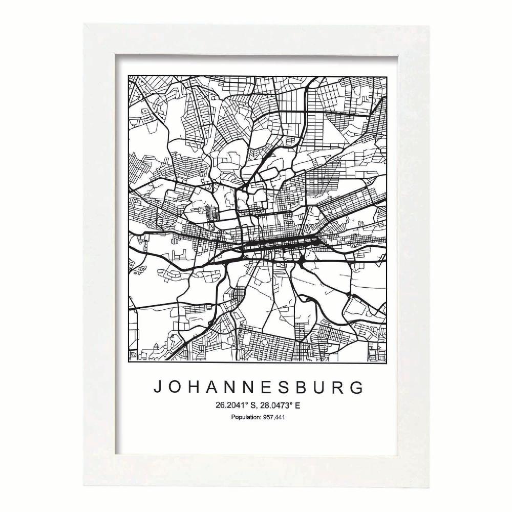 Nacnic Lámina Estilo Nórdico Del Mapa De Johannesburgo En Blanco Y Negro