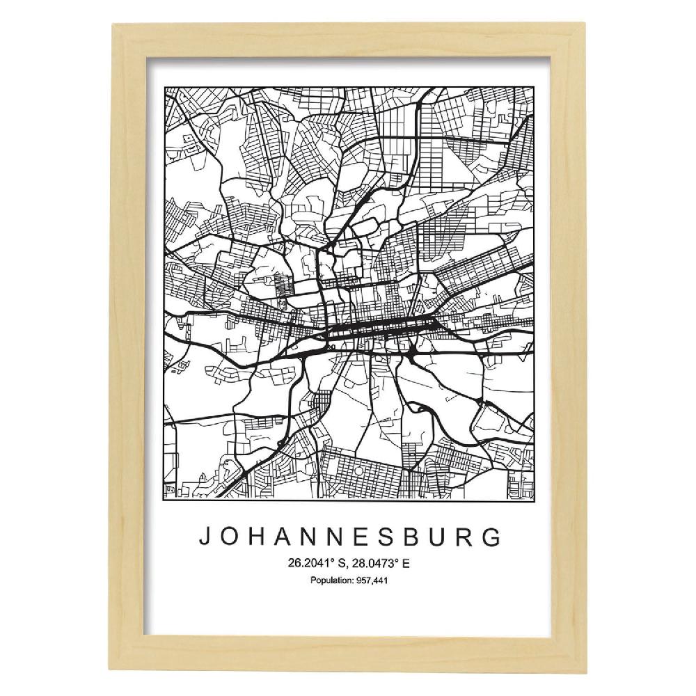 Nacnic Lámina Estilo Nórdico Del Mapa De Johannesburgo En Blanco Y Negro