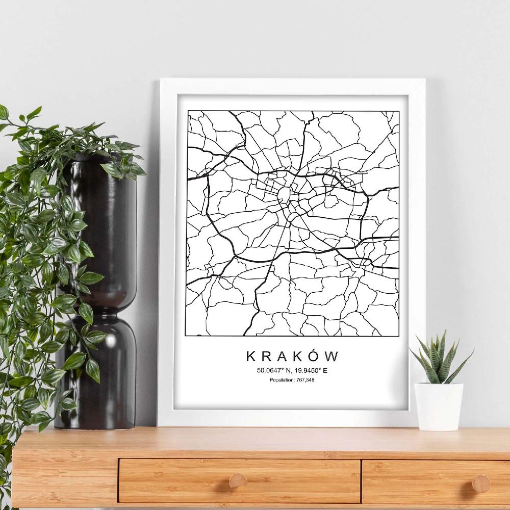 Nacnic Lámina Estilo Nórdico Del Mapa De Kaków En Blanco Y Negro