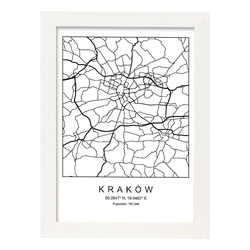 Nacnic Lámina Estilo Nórdico Del Mapa De Kaków En Blanco Y Negro