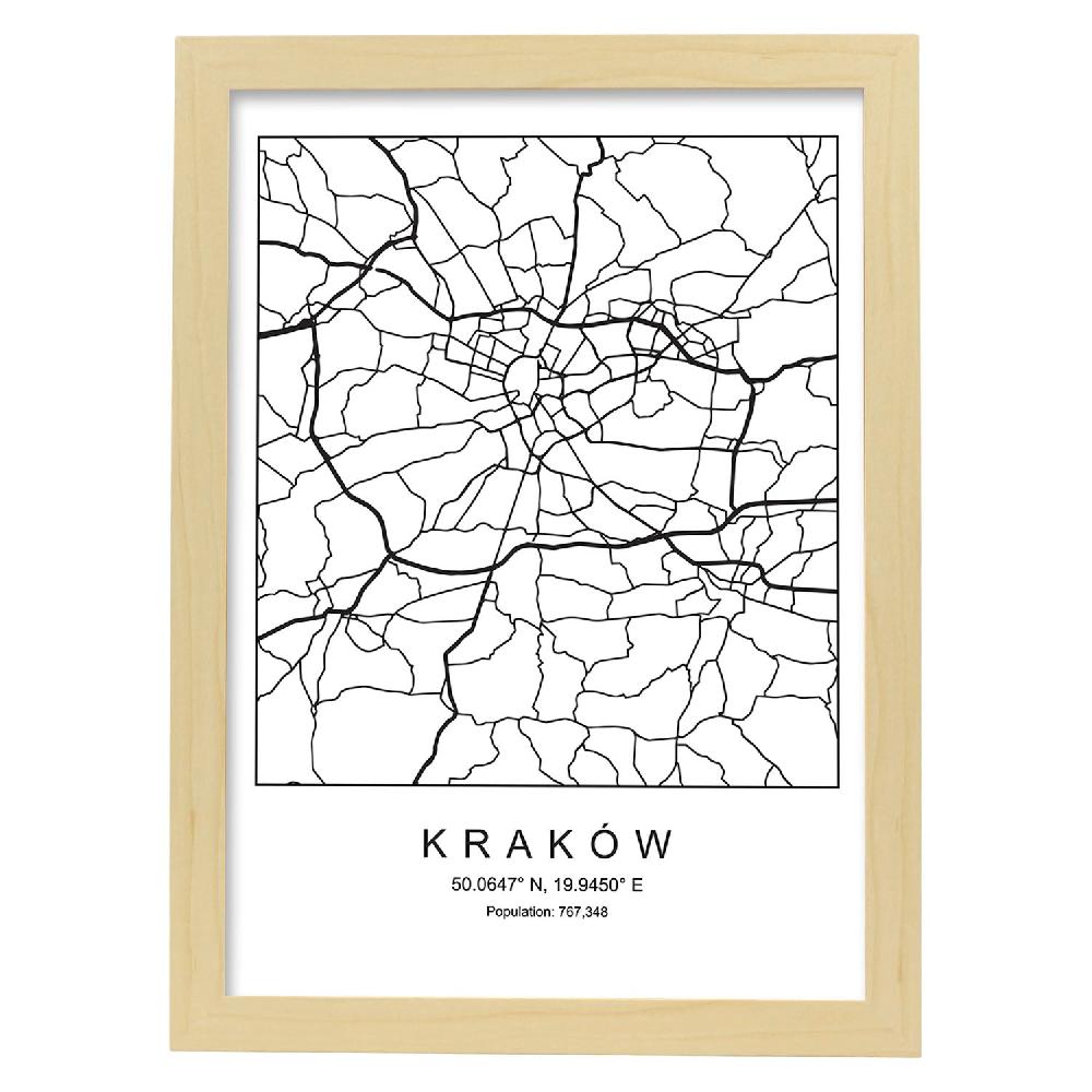 Nacnic Lámina Estilo Nórdico Del Mapa De Kaków En Blanco Y Negro