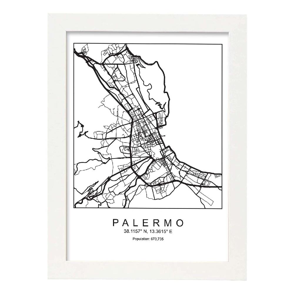 Nacnic Lámina Estilo Nórdico Del Mapa De La Ciudad De Palermo