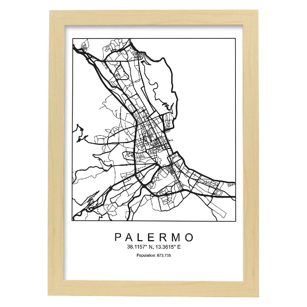 Nacnic Lámina Estilo Nórdico Del Mapa De La Ciudad De Palermo