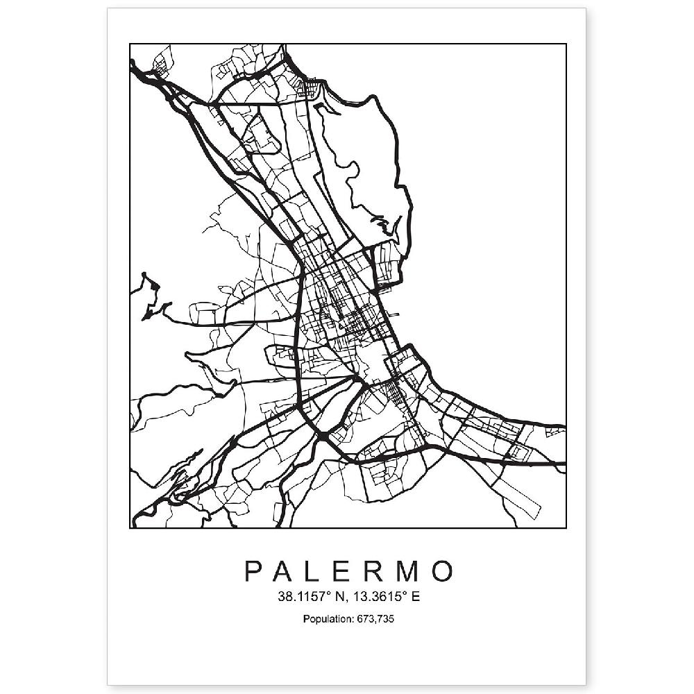 nacnic Lámina estilo nórdico del mapa de la ciudad de Palermo