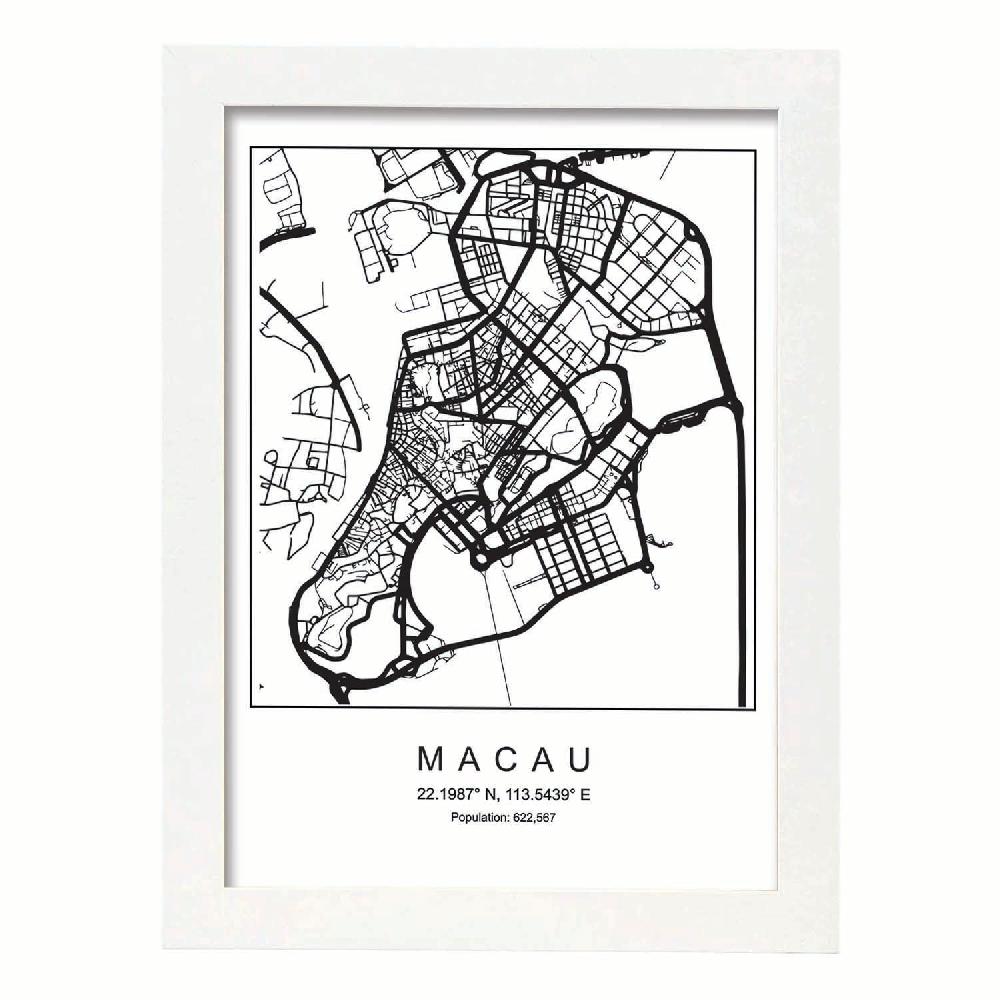 Nacnic Lámina Estilo Nórdico Del Mapa De Macau En Blanco Y Negro