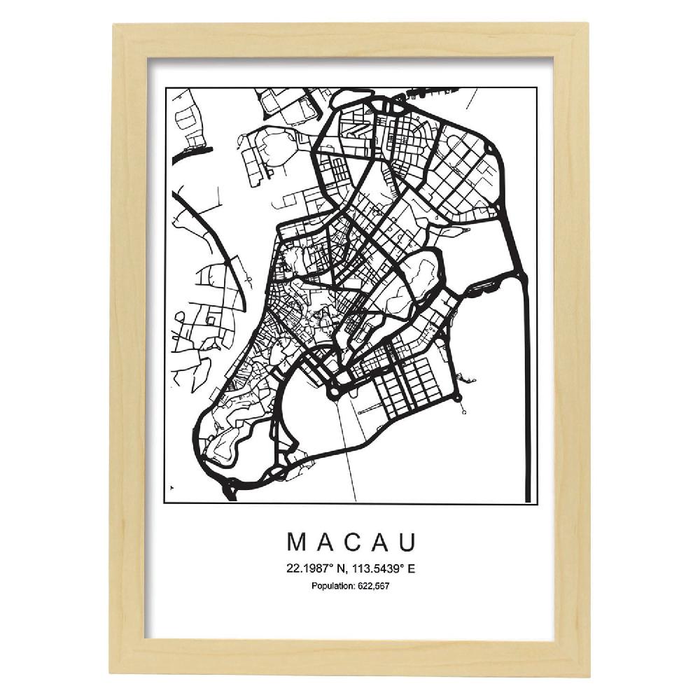 Nacnic Lámina Estilo Nórdico Del Mapa De Macau En Blanco Y Negro