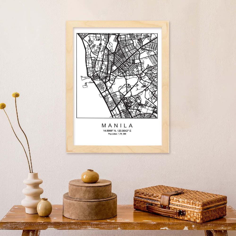 Nacnic Lámina Estilo Nórdico Del Mapa De Manila En Blanco Y Negro