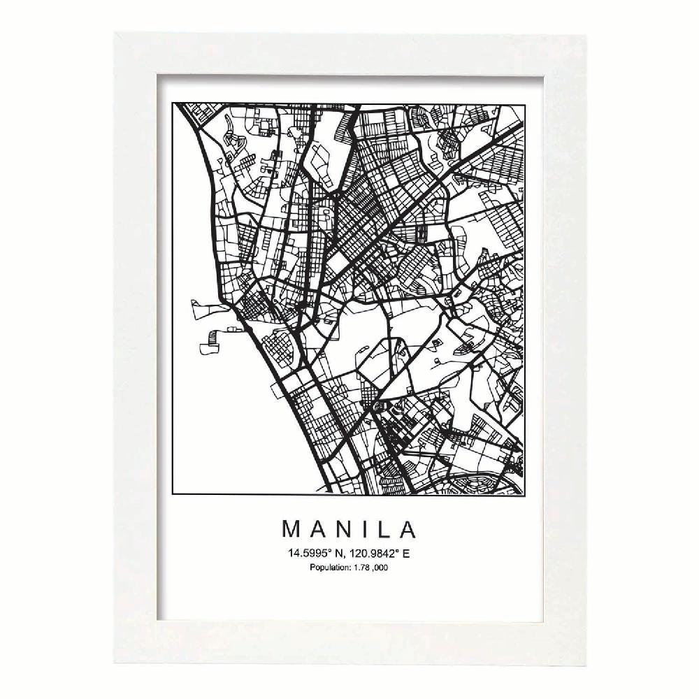 Nacnic Lámina Estilo Nórdico Del Mapa De Manila En Blanco Y Negro
