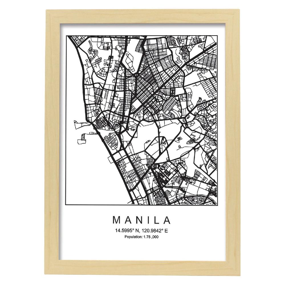 Nacnic Lámina Estilo Nórdico Del Mapa De Manila En Blanco Y Negro