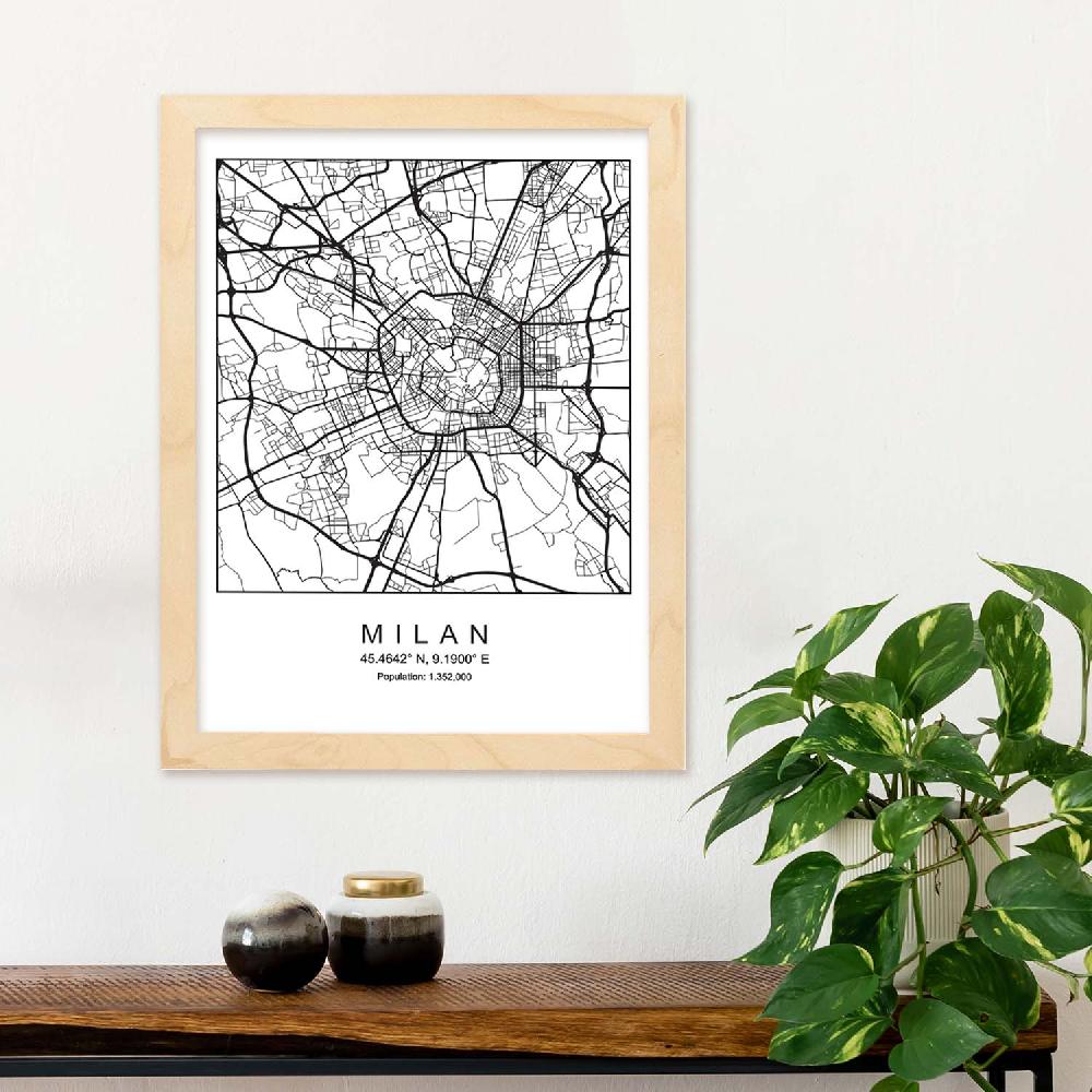 Nacnic Lámina Estilo Nórdico Del Mapa De Milan En Blanco Y Negro