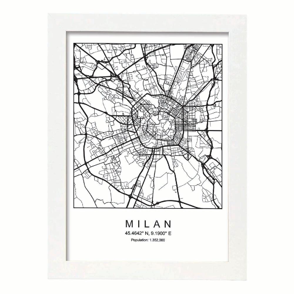 Nacnic Lámina Estilo Nórdico Del Mapa De Milan En Blanco Y Negro