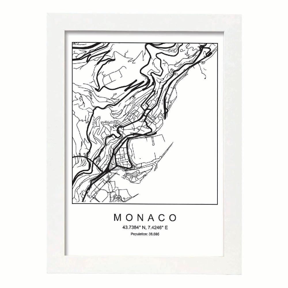 Nacnic Lámina Estilo Nórdico Del Mapa De Monaco En Blanco Y Negro