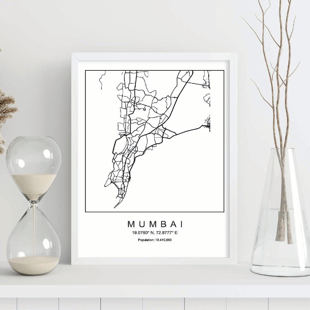 Nacnic Lámina Estilo Nórdico Del Mapa De Mumbai En Blanco Y Negro
