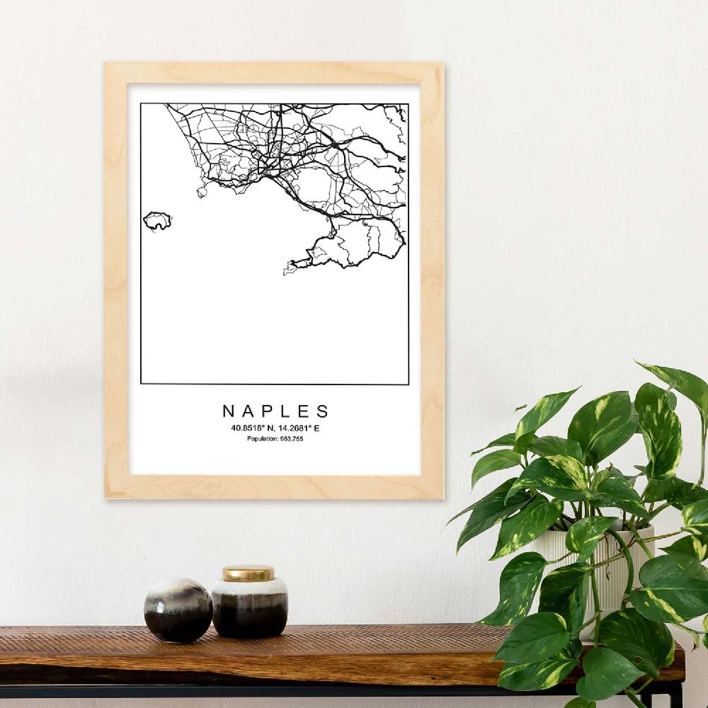 Nacnic Lámina Estilo Nórdico Del Mapa De Naples En Blanco Y Negro