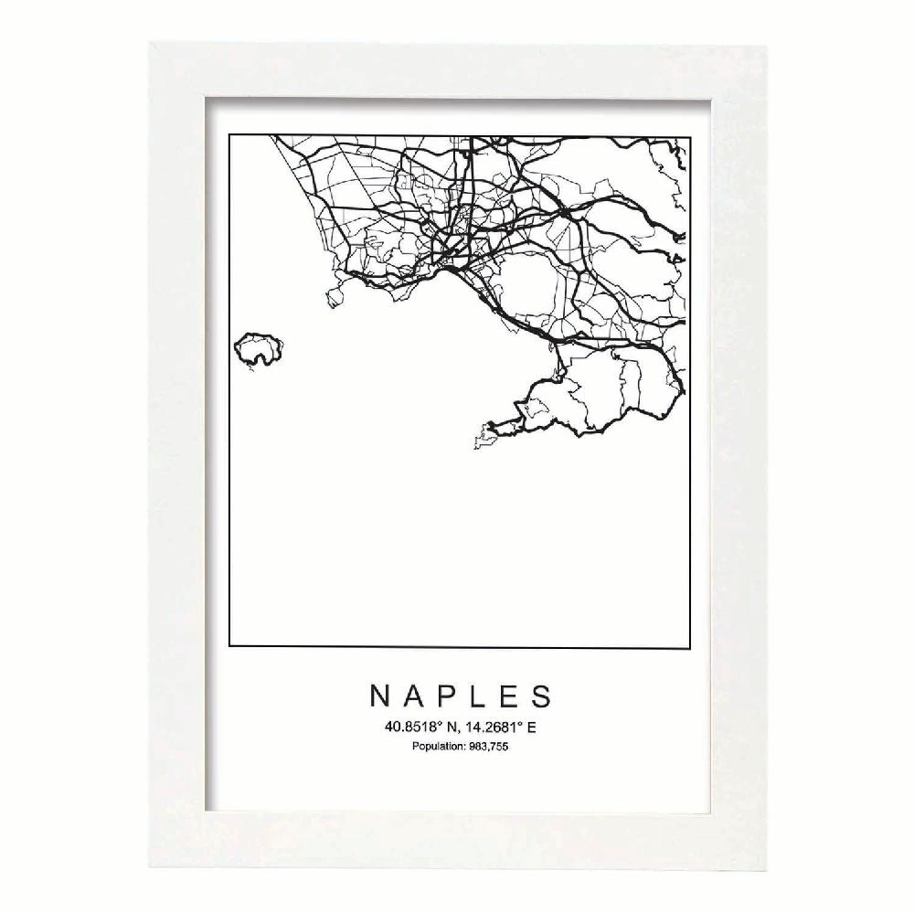 Nacnic Lámina Estilo Nórdico Del Mapa De Naples En Blanco Y Negro