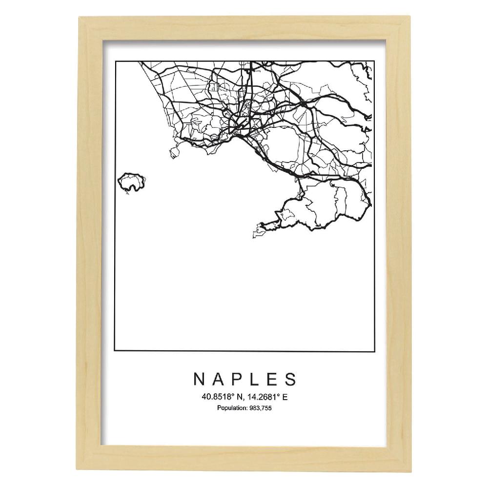 Nacnic Lámina Estilo Nórdico Del Mapa De Naples En Blanco Y Negro
