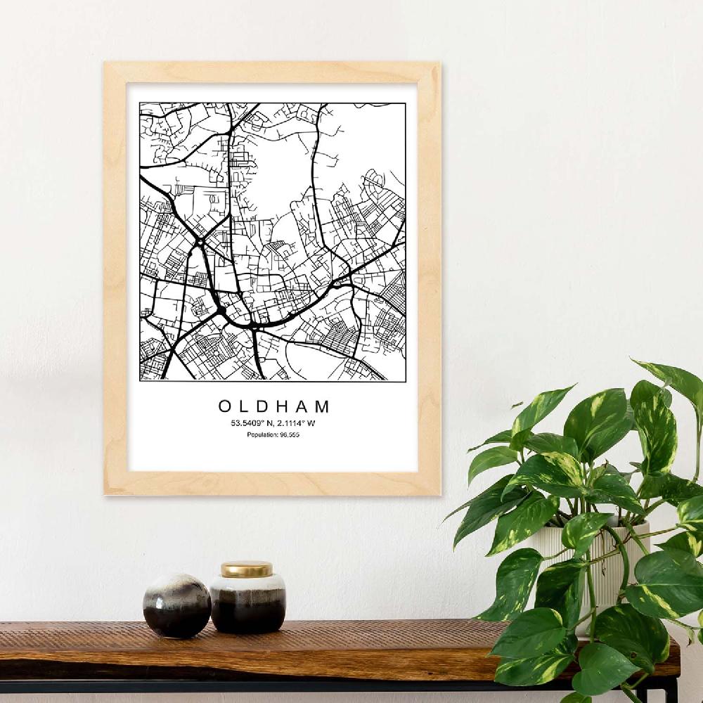 Nacnic Lámina Estilo Nórdico Del Mapa De Oldham En Blanco Y Negro