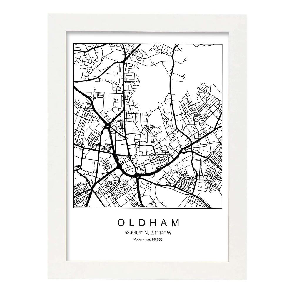 Nacnic Lámina Estilo Nórdico Del Mapa De Oldham En Blanco Y Negro