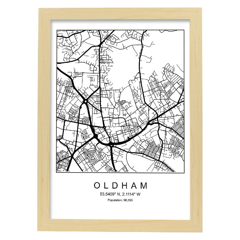 Nacnic Lámina Estilo Nórdico Del Mapa De Oldham En Blanco Y Negro