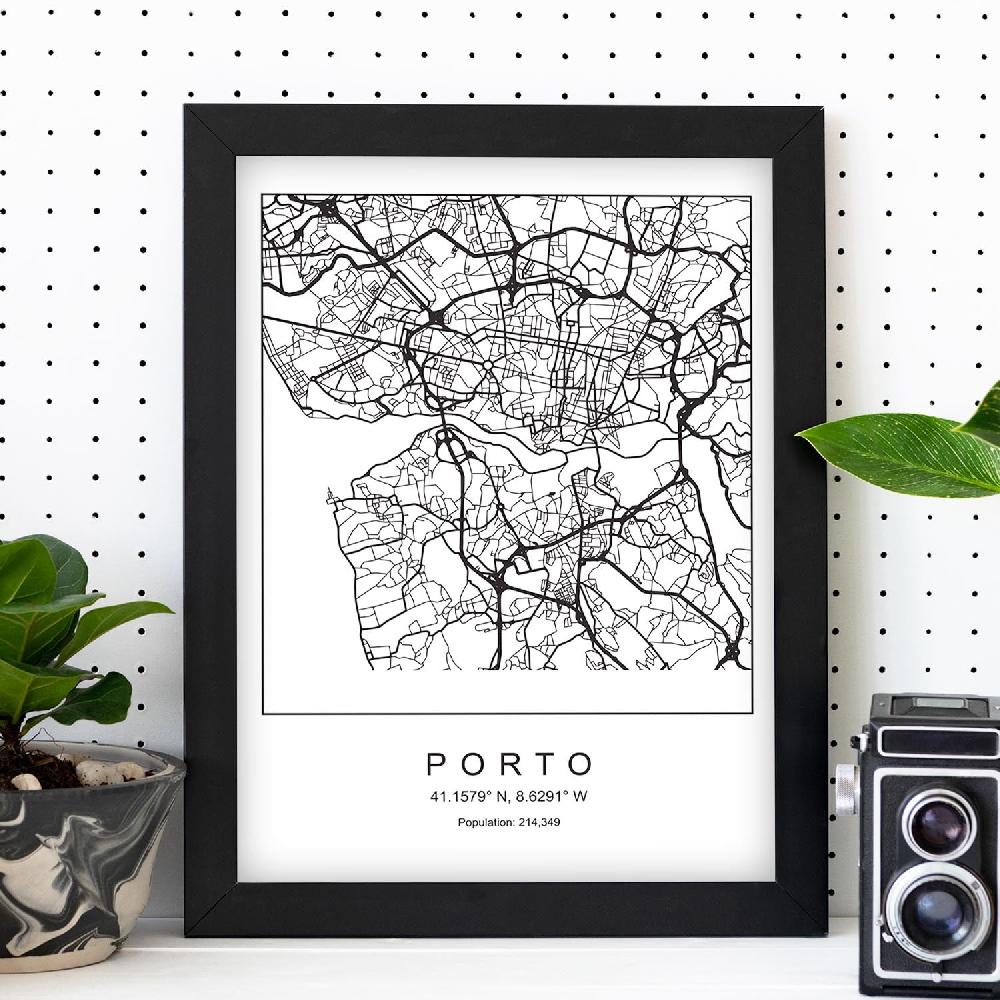 Nacnic Lámina Estilo Nórdico Del Mapa De Porto En Blanco Y Negro