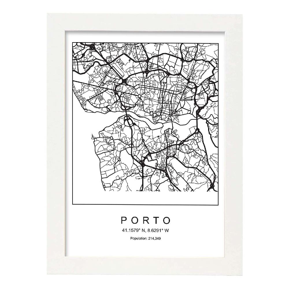 Nacnic Lámina Estilo Nórdico Del Mapa De Porto En Blanco Y Negro