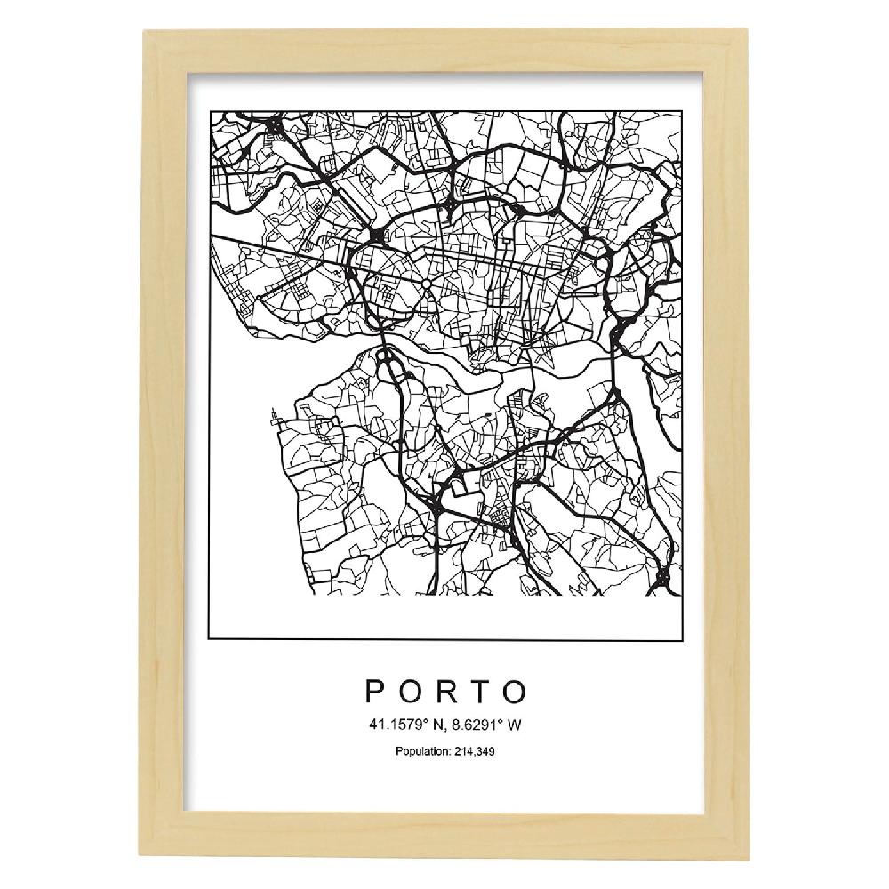 Nacnic Lámina Estilo Nórdico Del Mapa De Porto En Blanco Y Negro