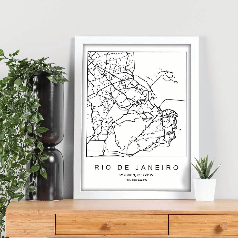 Nacnic Lámina Estilo Nórdico Del Mapa De Rio De Janeiro En Blanco Y Negro