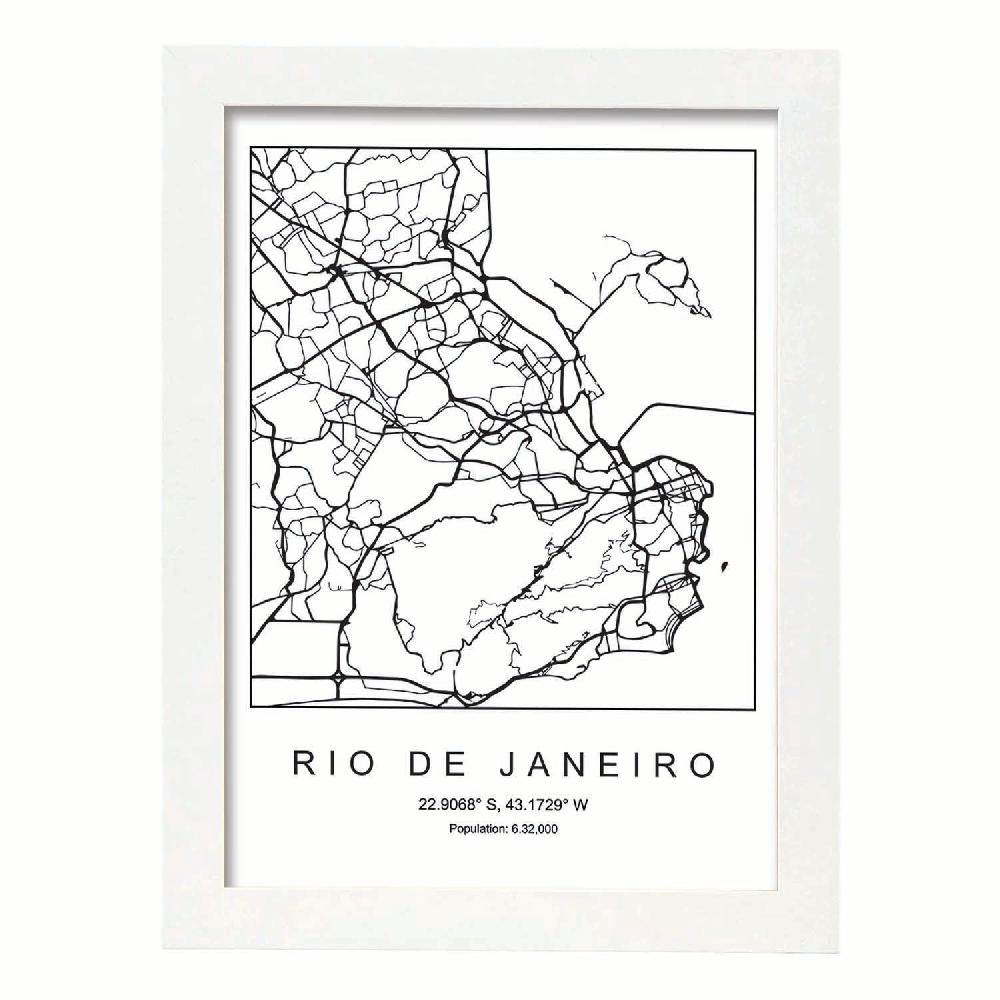 Nacnic Lámina Estilo Nórdico Del Mapa De Rio De Janeiro En Blanco Y Negro