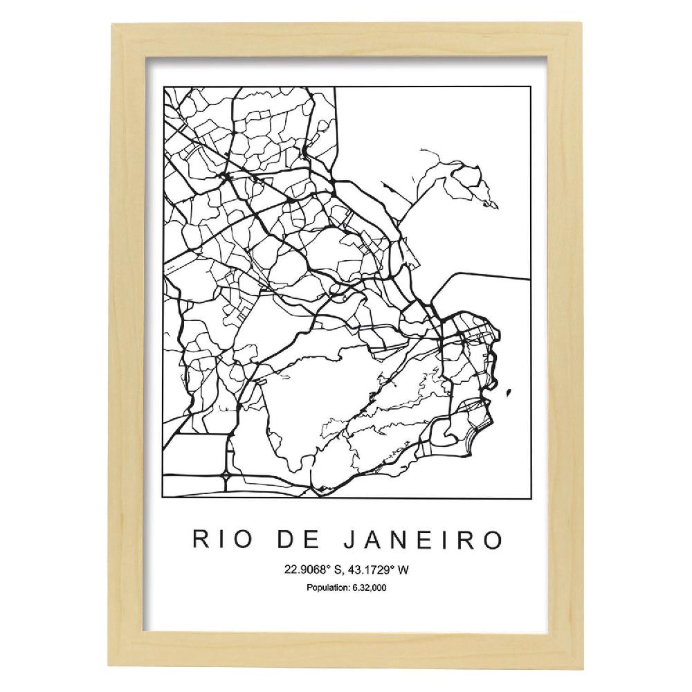 Nacnic Lámina Estilo Nórdico Del Mapa De Rio De Janeiro En Blanco Y Negro