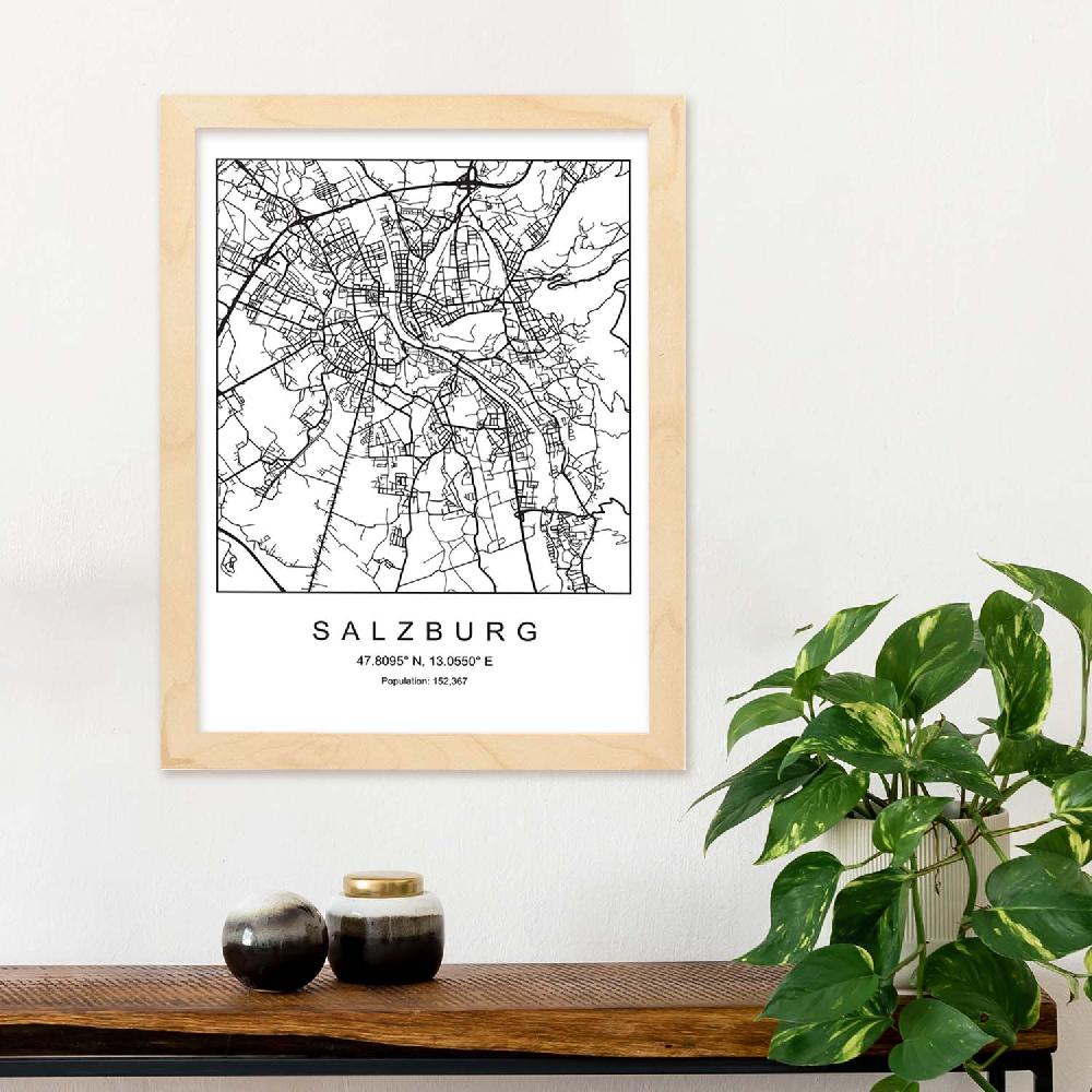 Nacnic Lámina Estilo Nórdico Del Mapa De Salzburg En Blanco Y Negro
