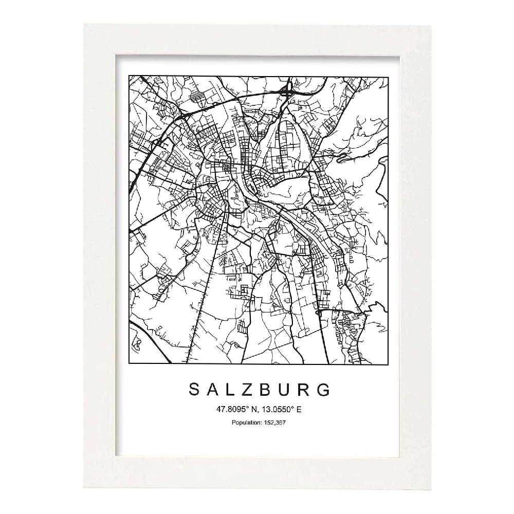Nacnic Lámina Estilo Nórdico Del Mapa De Salzburg En Blanco Y Negro