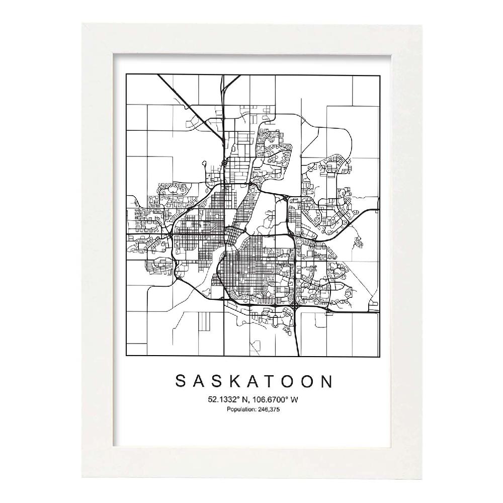 Nacnic Lámina Estilo Nórdico Del Mapa De Saskatoon En Blanco Y Negro